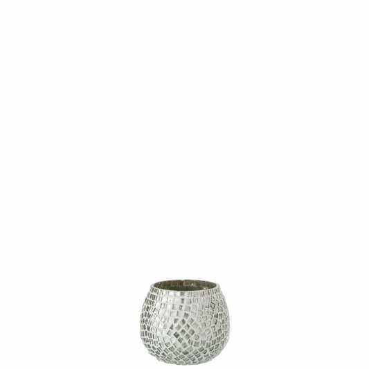 J-Line J-Line theelichthouder Mozaiek - glas - wit/zilver - 2 stuks