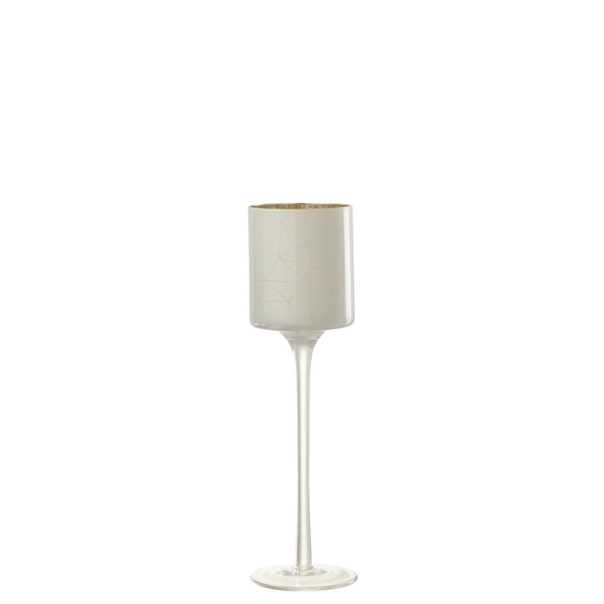 J-Line J-Line theelichthouder op voet Milano - glas - wit/goud - small