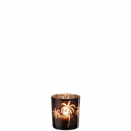 J-Line J-Line theelichthouder Palmboom - glas - bruin - small - 6 stuks