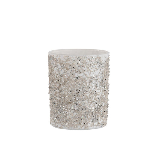 J-Line J-Line theelichthouder Parels - glas - zilver - large - 2 stuks