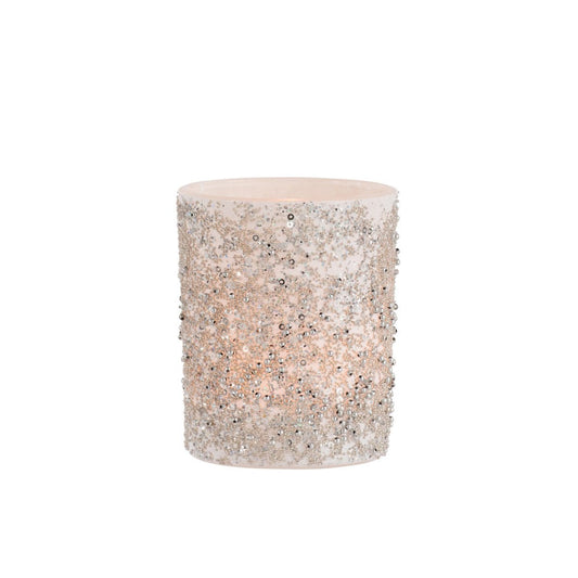J-Line J-Line theelichthouder Parels - glas - zilver - large - 2 stuks