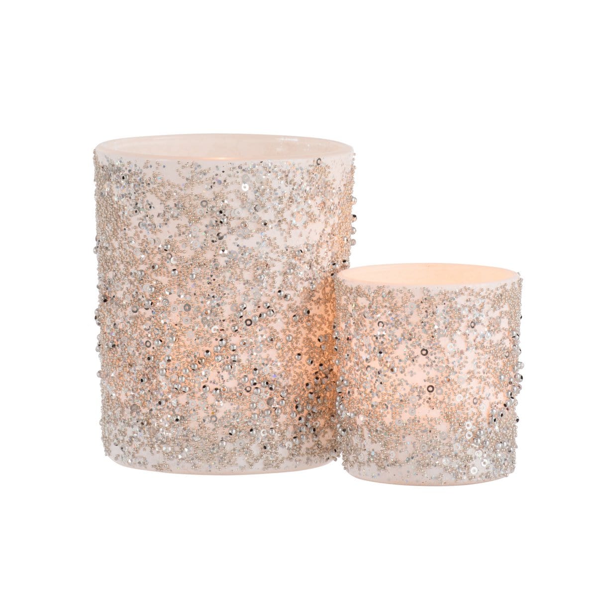 J-Line J-Line theelichthouder Parels - glas - zilver - large - 2 stuks