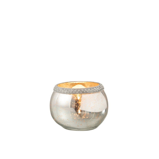 J-Line J-Line theelichthouder Rond Diamant - glas - zilver - small