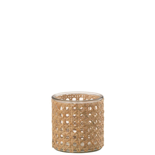 J-Line J-Line theelichthouder - rotan/glas - transparent - small