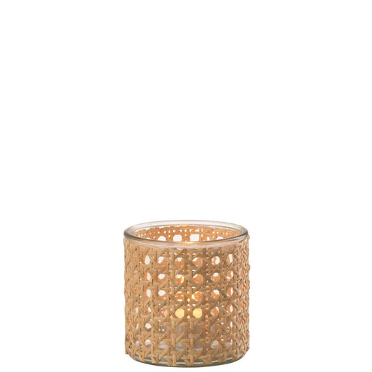 J-Line J-Line theelichthouder - rotan/glas - transparent - small