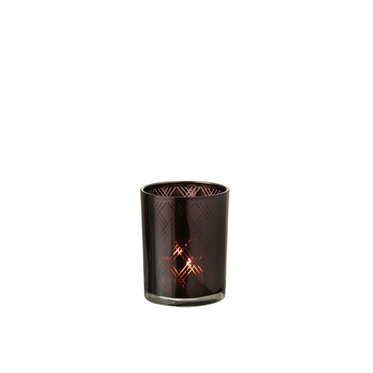 J-Line J-Line theelichthouder Ruit - glas - donkerpaars - medium - 2 stuks