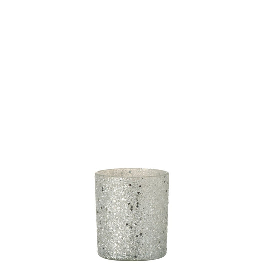 J-Line J-Line theelichthouder Sterretjes - glas - zilver - 2 stuks