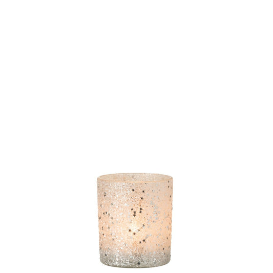J-Line J-Line theelichthouder Sterretjes - glas - zilver - 2 stuks