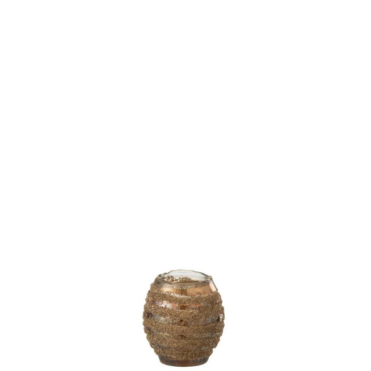 J-Line J-Line theelichthouder Streep Rond - glas - bruin - small - 2 stuks