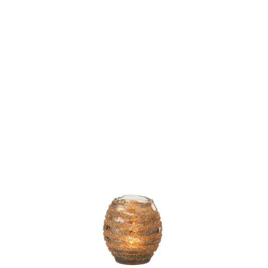 J-Line J-Line theelichthouder Streep Rond - glas - bruin - small - 2 stuks