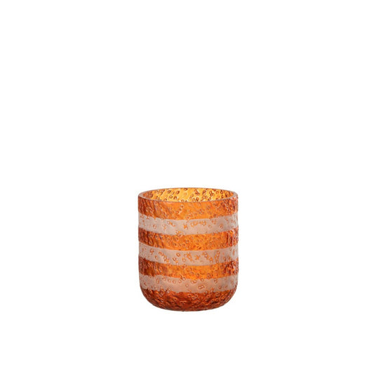 J-Line J-Line theelichthouder Strepen - glas - oranje/wit - small - 2 stuks