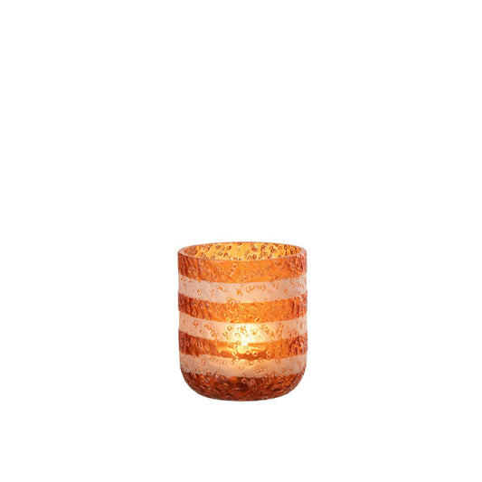 J-Line J-Line theelichthouder Strepen - glas - oranje/wit - small - 2 stuks