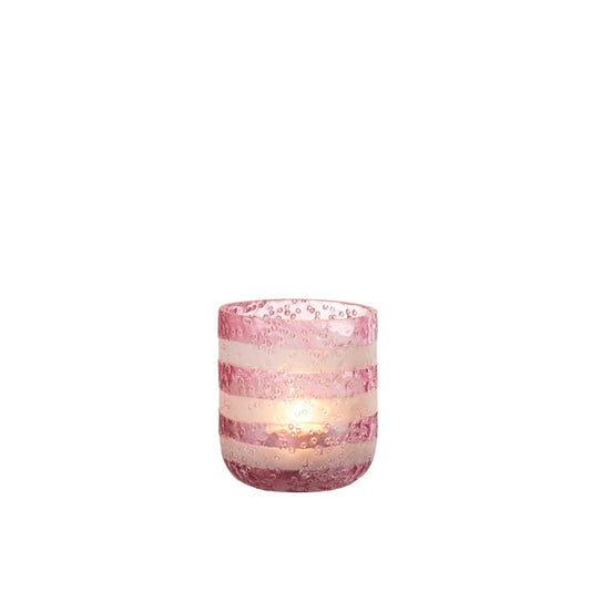 J-Line J-Line theelichthouder Strepen - glas - rood/wit - small - 2 stuks