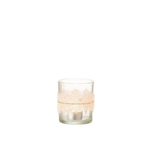 J-Line J-Line theelichthouder Suiker - glas - transparant - medium - 2 stuks