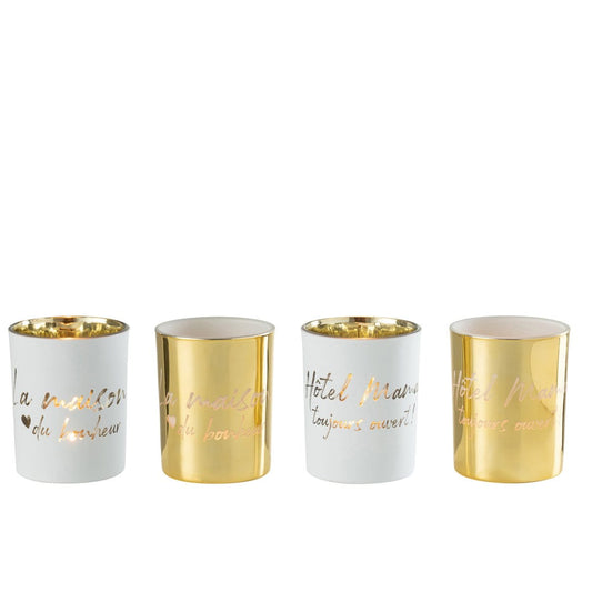 J-Line J-Line theelichthouder - textiel/glas - goud/zilver - large - 4 stuks