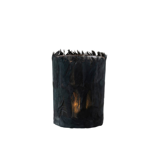 J-Line J-Line theelichthouder Veren - glas - zwart - large - 2 stuks