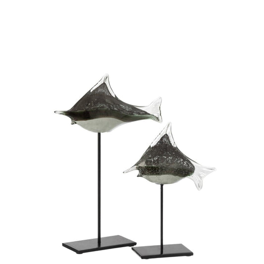 J-Line J-Line Vis Op Voet Glas/Ijzer Grijs/Zwart Large