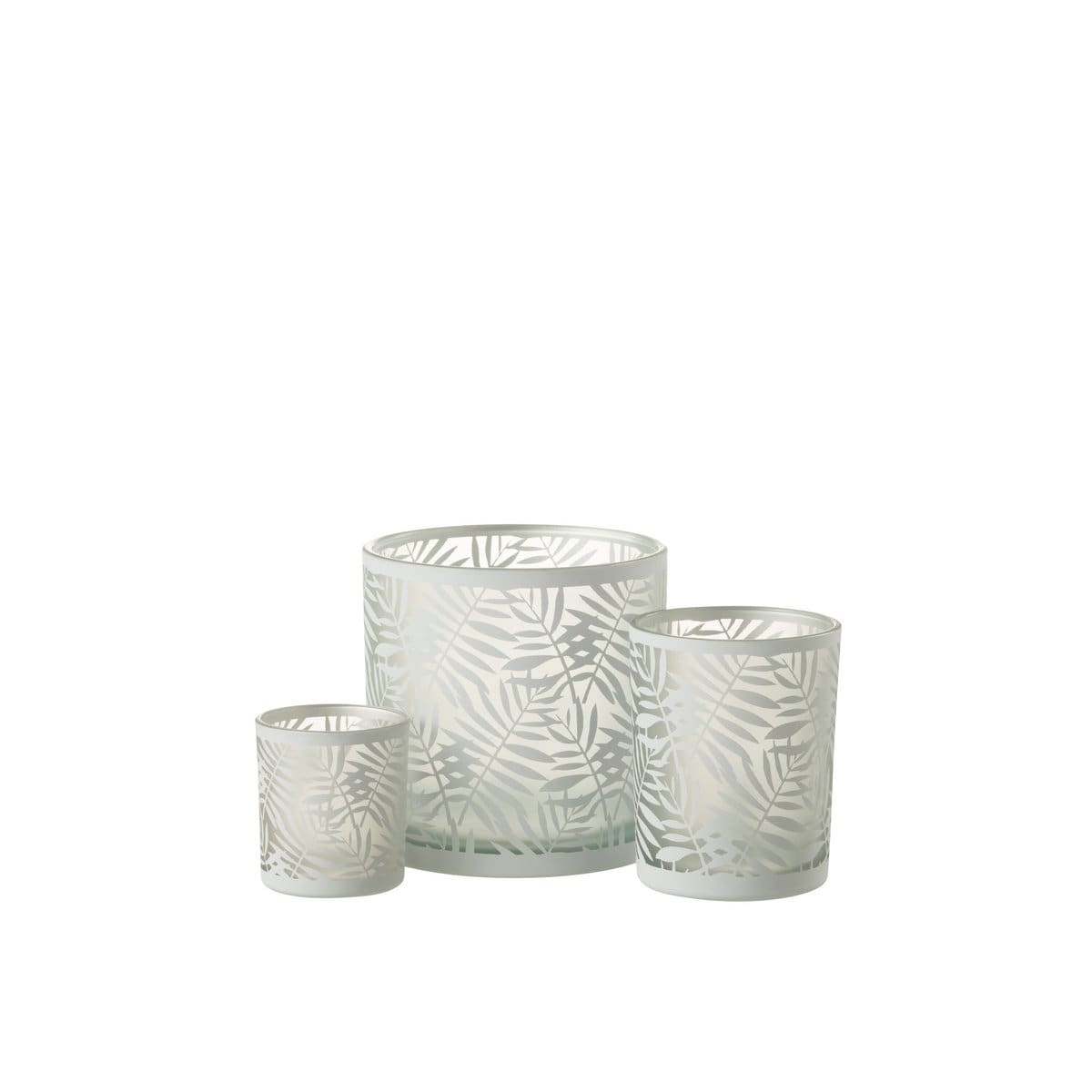 J-Line J-Line windlicht Bladeren - glas - wit - large