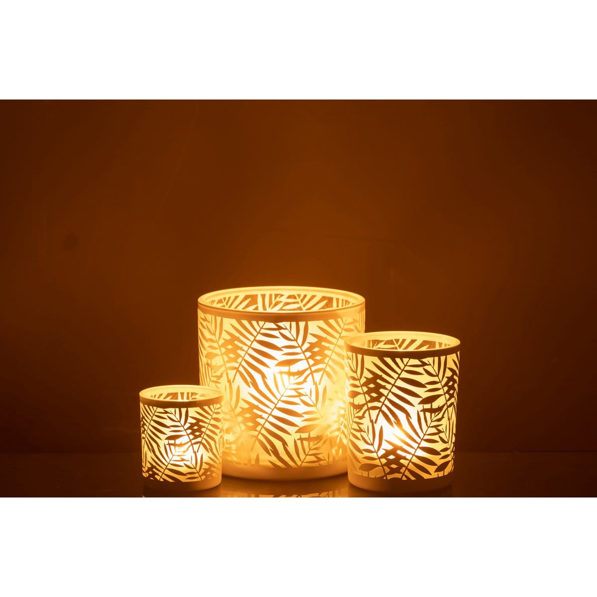 J-Line J-Line windlicht Bladeren - glas - wit - large