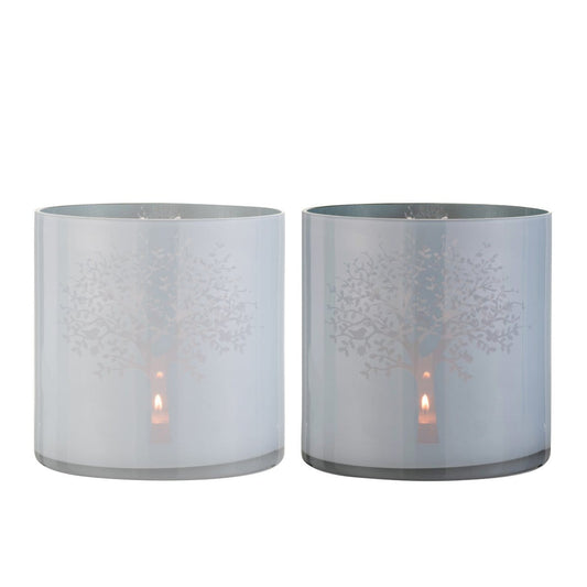 J-Line J-Line windlicht Boom - glas - wit/blauw - extra large - 2 stuks