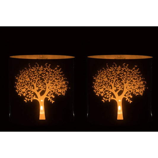 J-Line J-Line windlicht Boom - glas - wit/blauw - extra large - 2 stuks