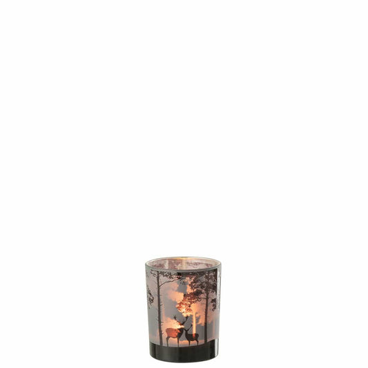 J-Line J-Line Windlicht Bos Hert Glas Grijs Medium