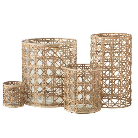 J-Line J-Line windlicht Candice Breed - glas/riet - naturel