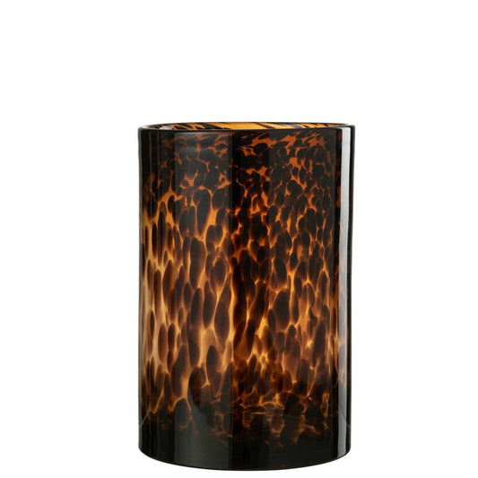 J-Line J-Line windlicht Cil Stippen - glas - bruin/zwart - large
