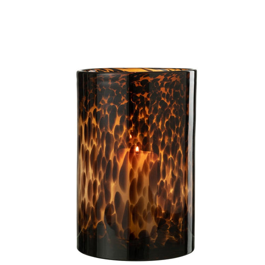 J-Line J-Line windlicht Cil Stippen - glas - bruin/zwart - large