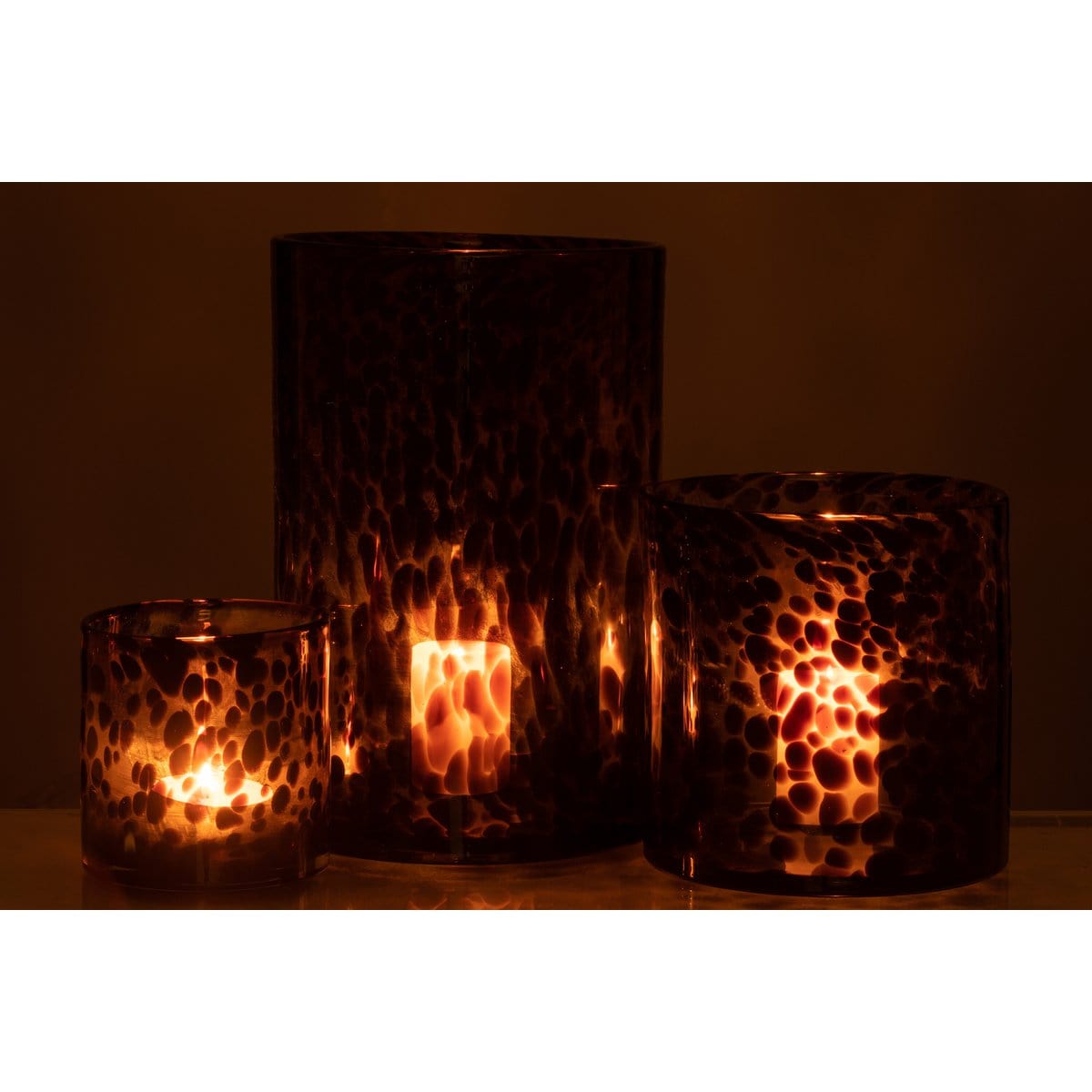 J-Line J-Line windlicht Cil Stippen - glas - bruin/zwart - large