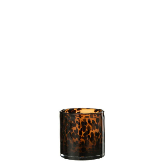 J-Line J-Line Windlicht Cil Stippen Glas Bruin/Zwart Small
