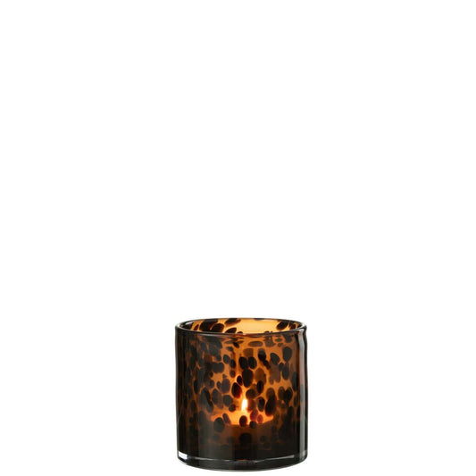 J-Line J-Line Windlicht Cil Stippen Glas Bruin/Zwart Small