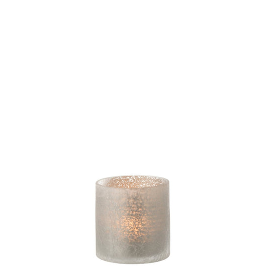 J-Line J-Line windlicht Cilinder Craquele  - glas - grijs - small