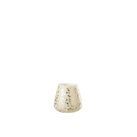J-Line J-Line windlicht Driehoek - glas - wit/goud - medium - 2 stuks