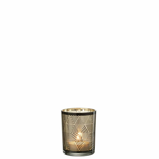 J-Line J-Line windlicht Driehoeken Strepen - glas - bruin - small - 2 stuks