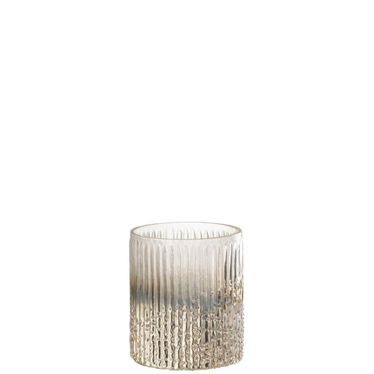 J-Line J-Line windlicht Geribbeld - glas - roze - medium - 2 stuks