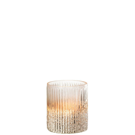 J-Line J-Line windlicht Geribbeld - glas - roze - medium - 2 stuks