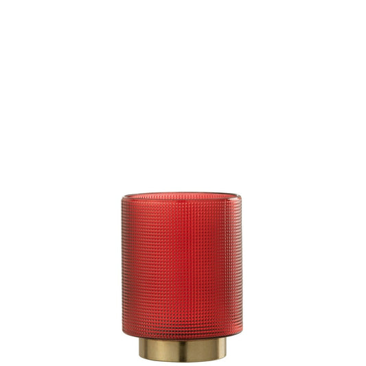 J-Line J-Line windlicht Geruit - kaarshouder - glas - rood/goud - small