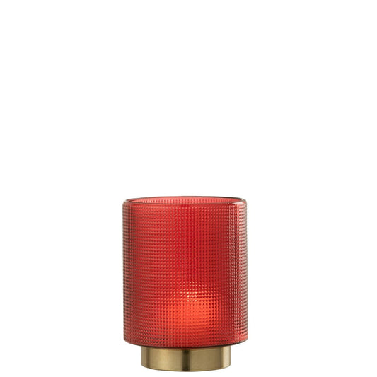 J-Line J-Line windlicht Geruit - kaarshouder - glas - rood/goud - small
