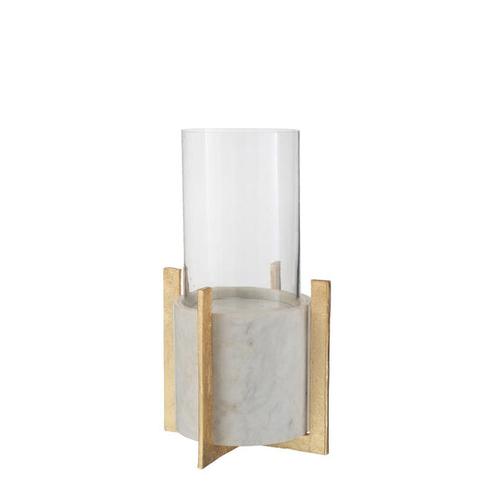 J-Line J-Line windlicht Glas Voet - marmer/metaal - grijs/champagne - large