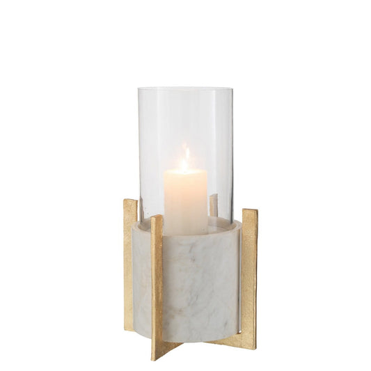 J-Line J-Line windlicht Glas Voet - marmer/metaal - grijs/champagne - large