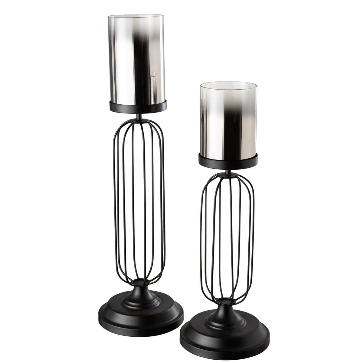 J-Line J-Line windlicht - kaarshouder - metaal/glas - zwart - large