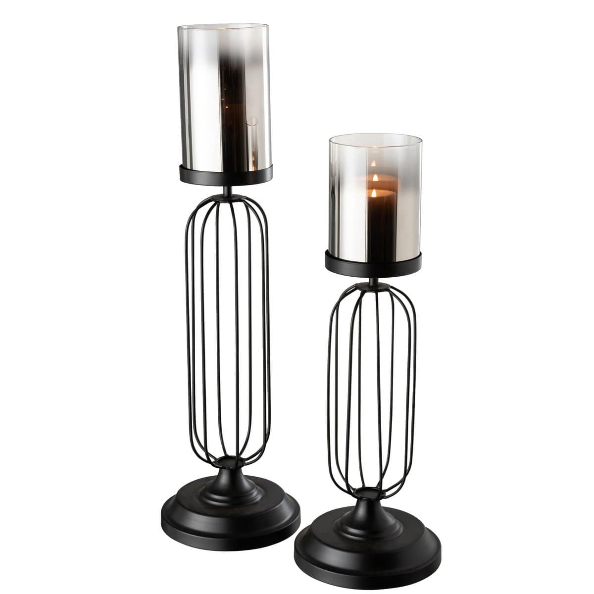 J-Line J-Line windlicht - kaarshouder - metaal/glas - zwart - large