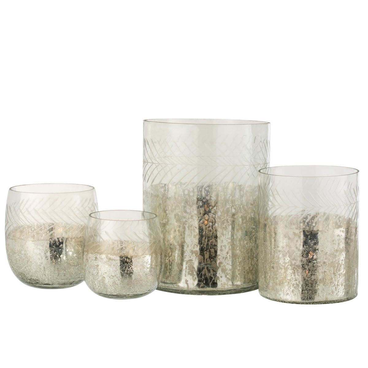 J-Line J-Line windlicht Klassiek Crackle - glas - transparant/zilver - large
