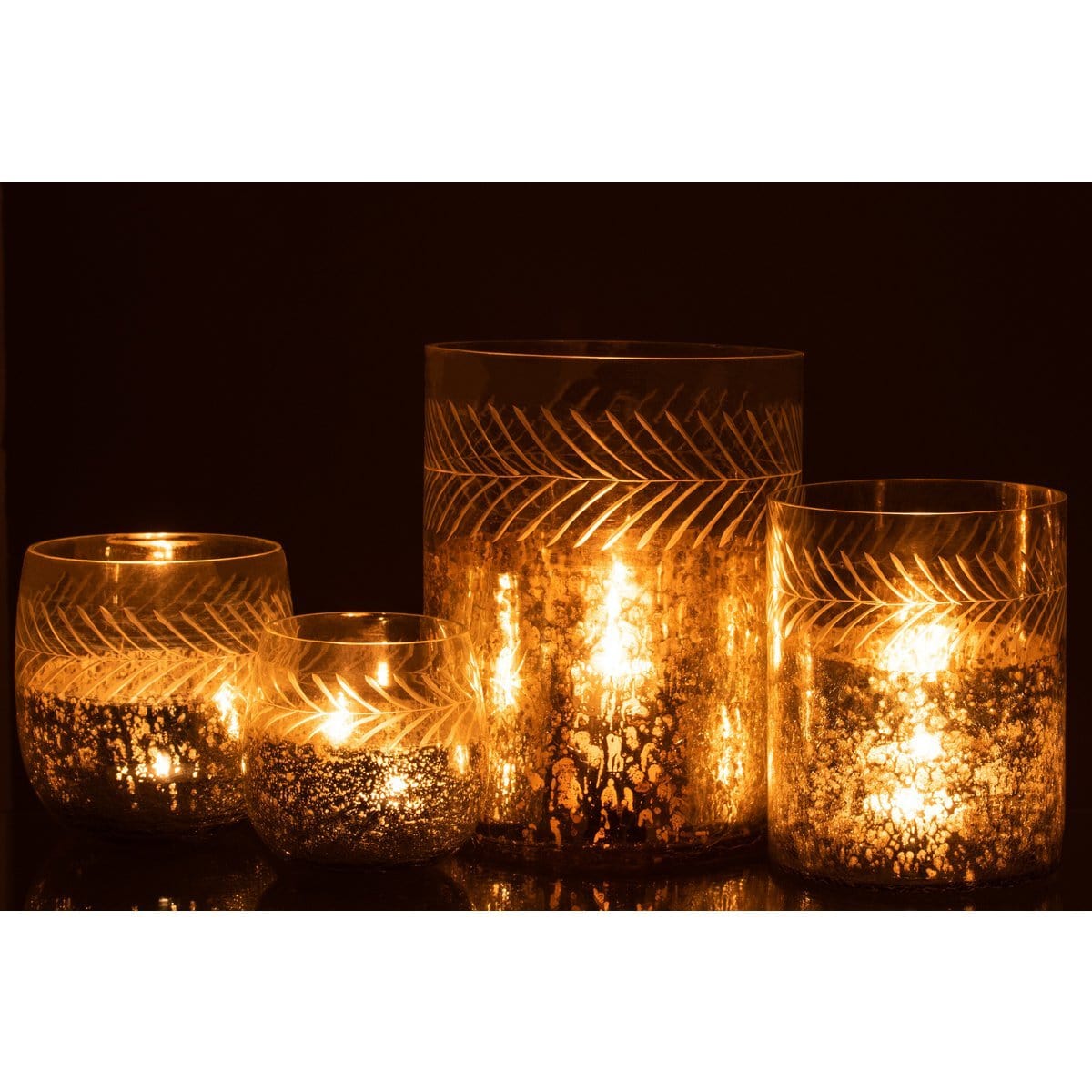 J-Line J-Line windlicht Klassiek Crackle - glas - transparant/zilver - large