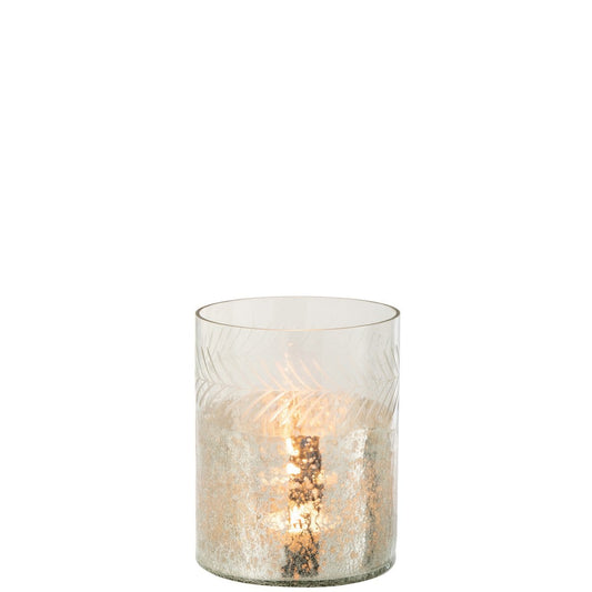 J-Line J-Line windlicht Klassiek Crackle - glas - transparant/zilver - small