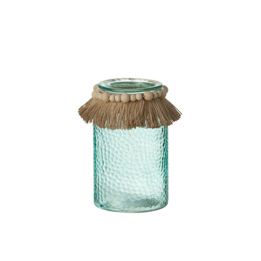J-Line J-Line windlicht Kralen Decoratie - glas - blauw - large