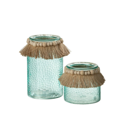 J-Line J-Line windlicht Kralen Decoratie - glas - blauw - large