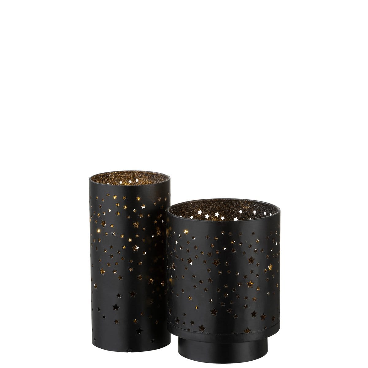 J-Line J-Line Windlicht+Led Metaal Zwart/Zilver Large