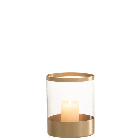 J-Line J-Line windlicht Lijnen - glas - goud/transparant - large